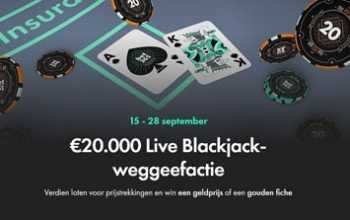 Doe mee aan live Blackjack weggeefactie van €20.000 bij Bet365!